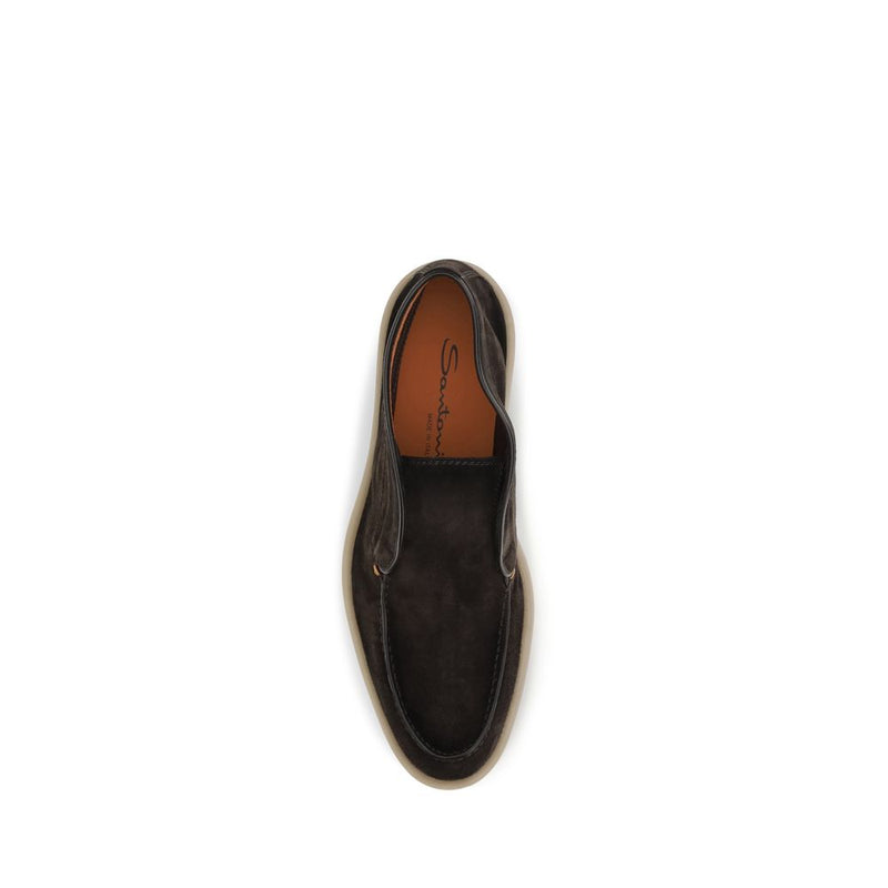 Santoni Brown Suede Leather Slip-On Loafers for Men