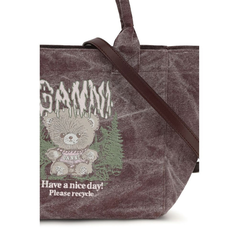 Ganni Bordeaux Cotton Shoulder Bag - Teddy Tote