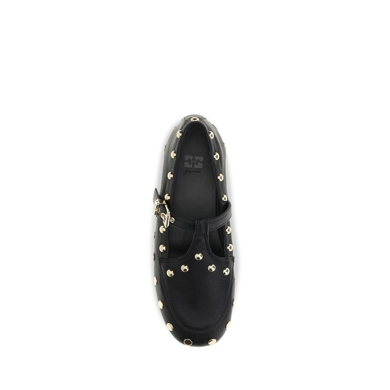 Ganni Black Recycled Polyester Ballet Flats - Mary Jenny