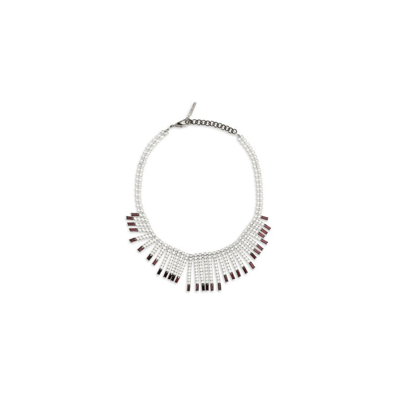 Alessandra Rich Crystal Fringe Silver Metal Necklace