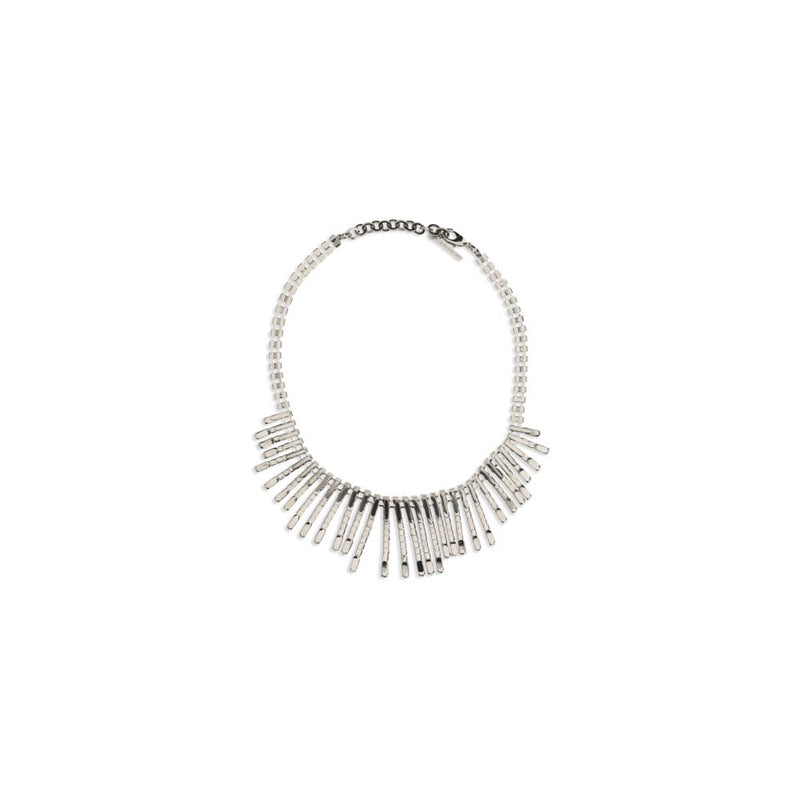 Alessandra Rich Crystal Fringe Silver Metal Necklace
