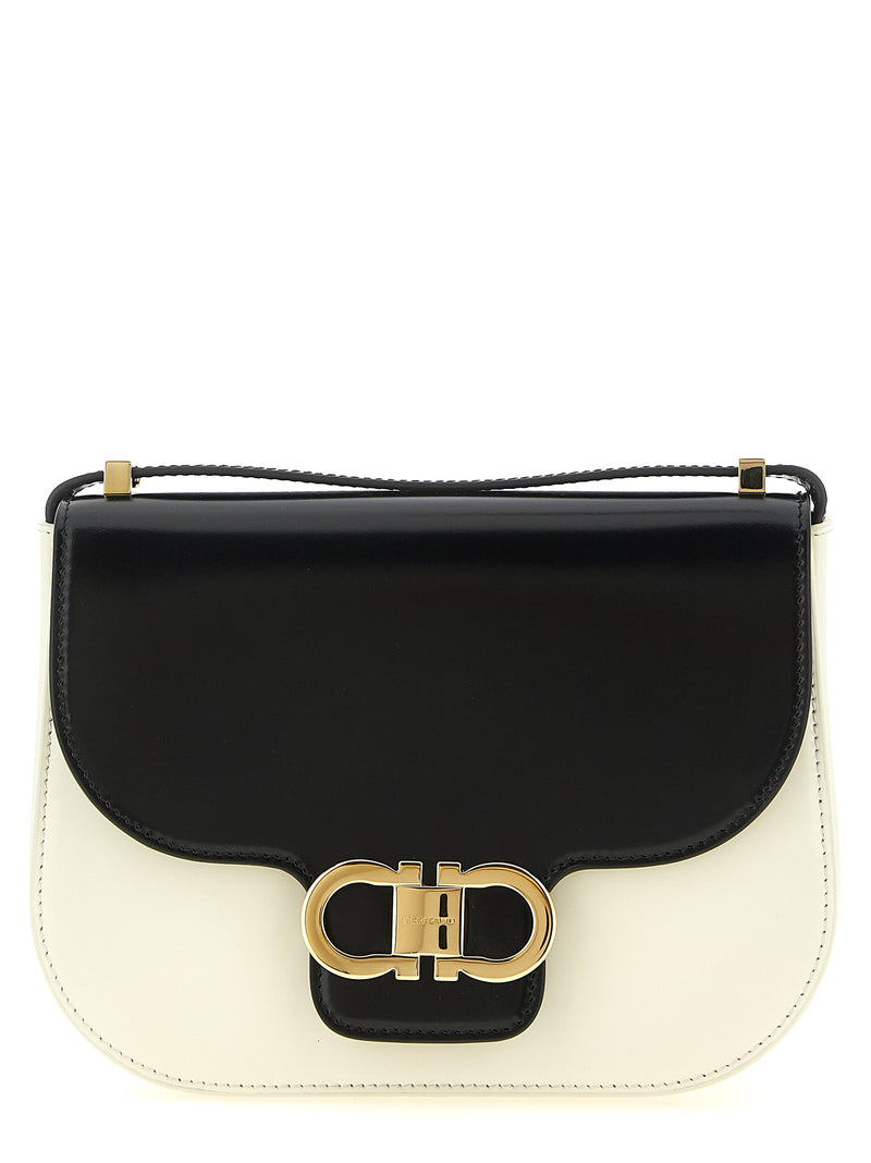 Ferragamo Bicolor Calfskin Crossbody Bag - North-South Double Gancini (XS)