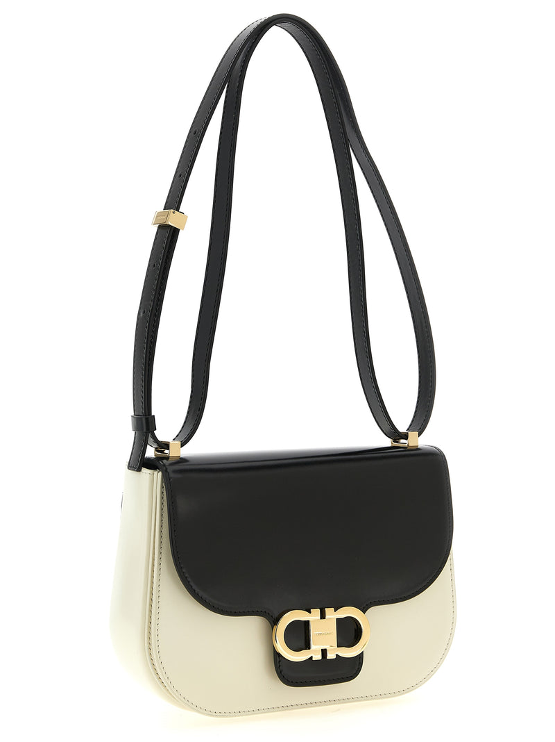 Ferragamo Bicolor Calfskin Crossbody Bag - North-South Double Gancini (XS)