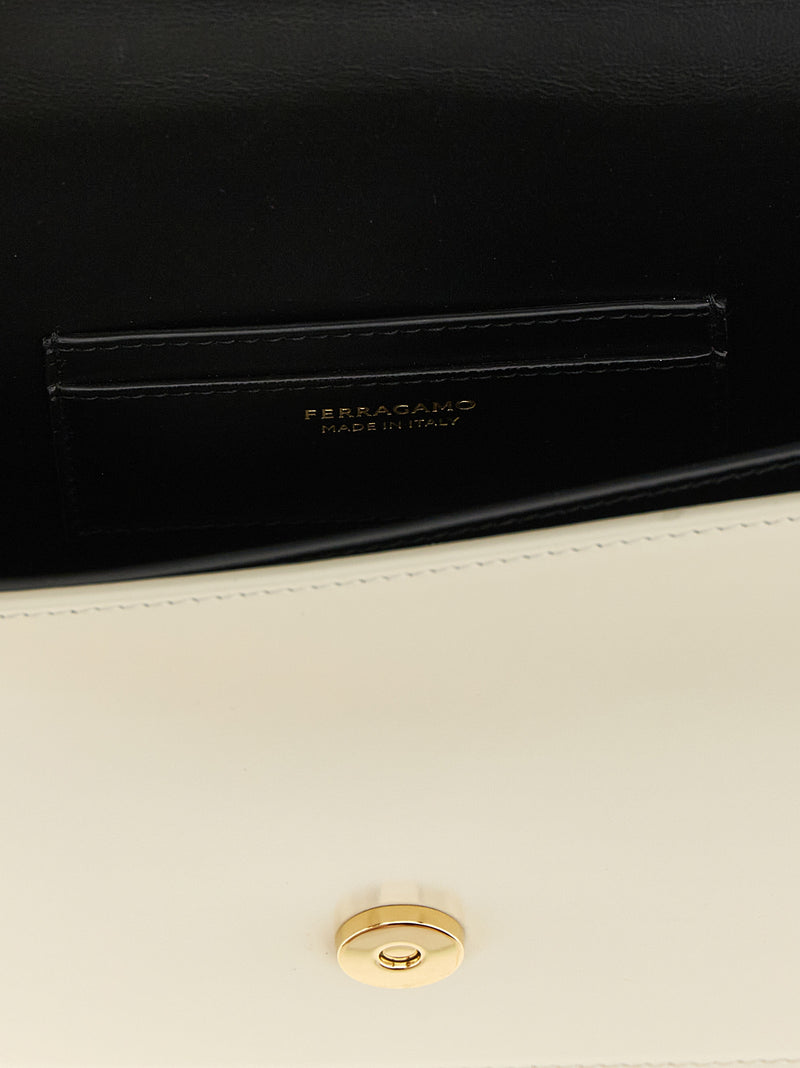 Ferragamo Bicolor Calfskin Crossbody Bag - North-South Double Gancini (XS)