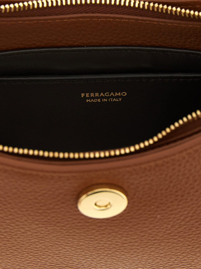 Ferragamo Gabry Brown Calfskin Shoulder Bag