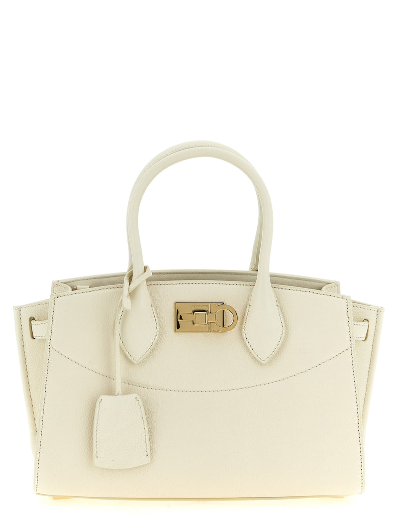 Ferragamo White Calfskin Handbag - New Ferragamo Studio Soft (M)