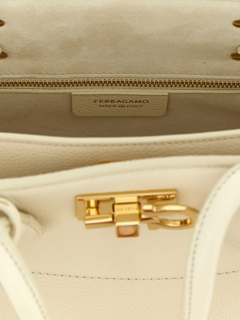 Ferragamo White Calfskin Handbag - New Ferragamo Studio Soft (M)