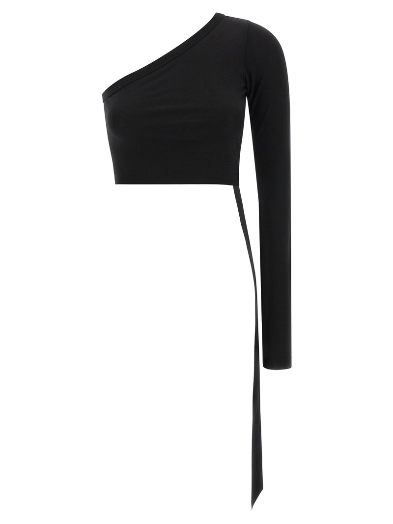 DRKSHDW Ziggy Black Cotton One-Shoulder Blouse