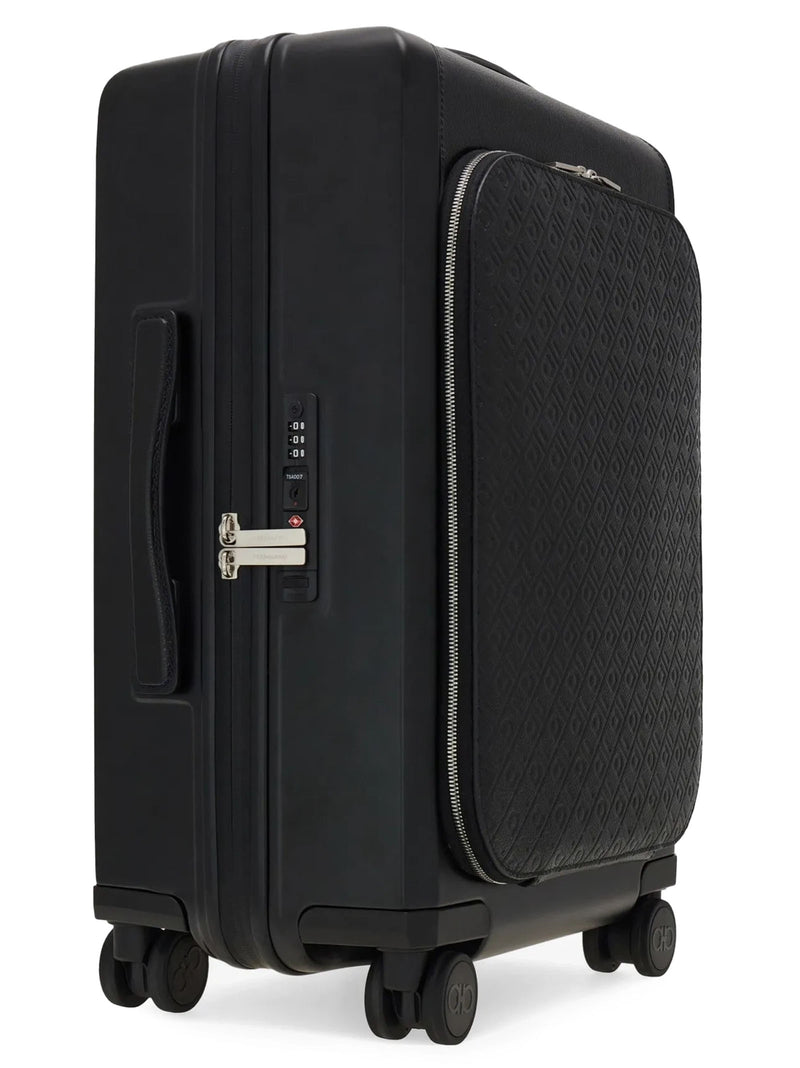 Ferragamo Black Calfskin Cabin Trolley - Luxury Travel Accessory
