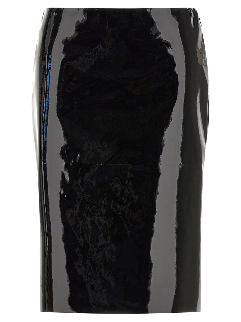 Ferragamo Black Lamb Leather Midi Skirt - Elegant & Modern