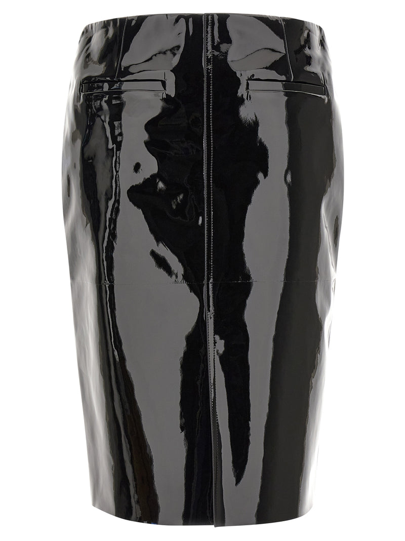 Ferragamo Black Lamb Leather Midi Skirt - Elegant & Modern