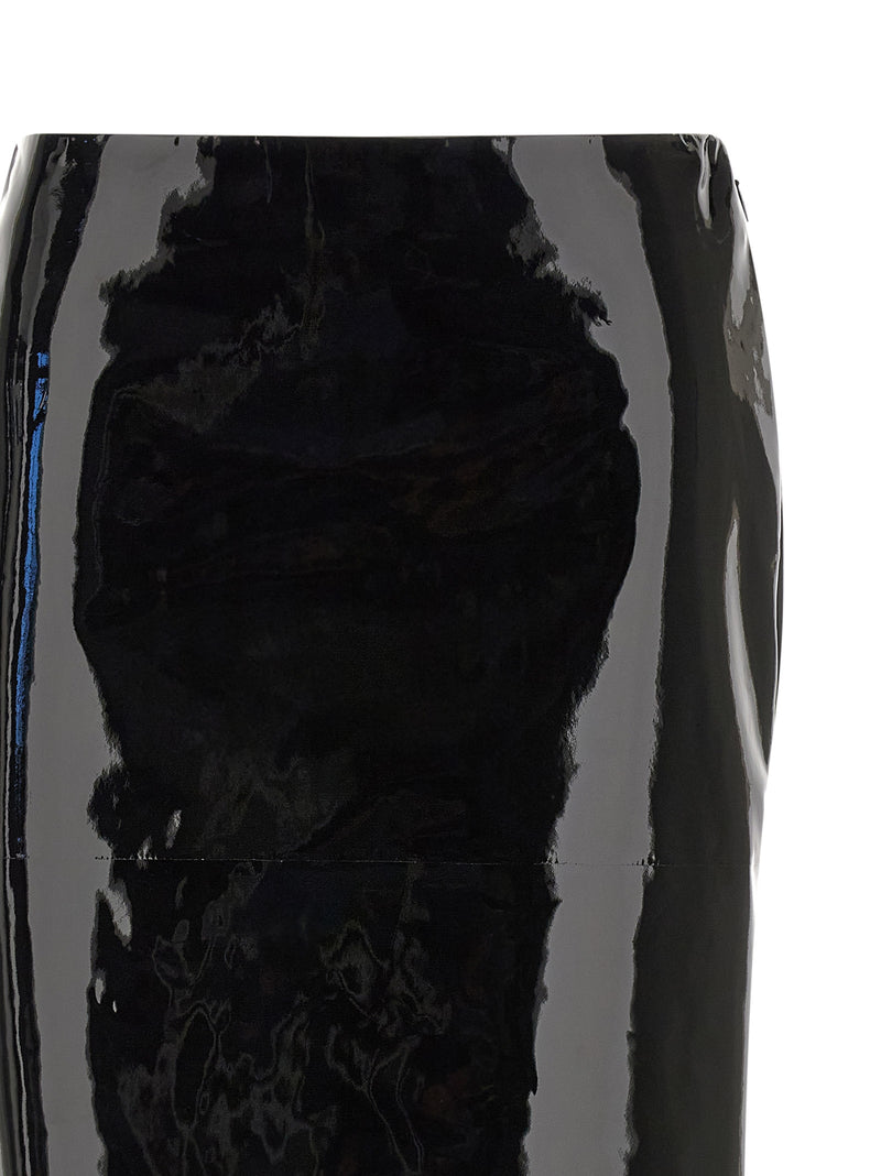 Ferragamo Black Lamb Leather Midi Skirt - Elegant & Modern