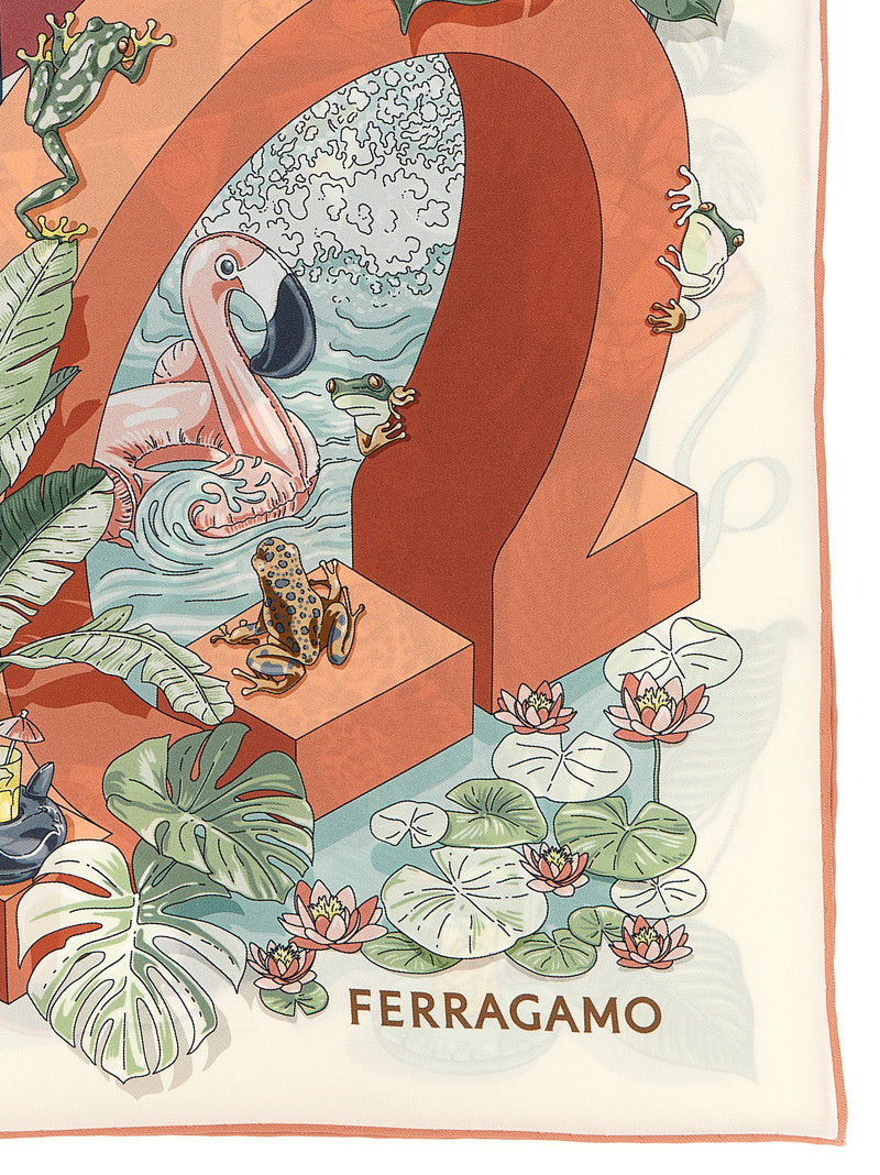 Ferragamo Multicolor Silk Scarf - Jungle Party Design