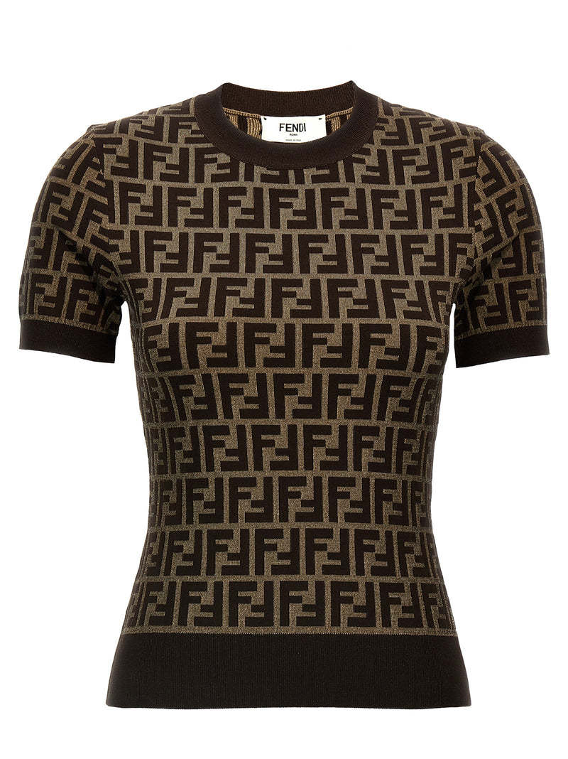 Fendi Brown Cotton Cardigan - Iconic FF Pattern