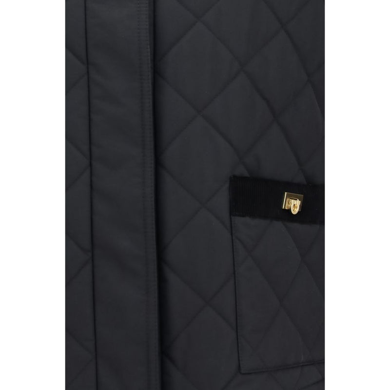Ferragamo Black Cotton Full-Length Jacket with Gancini Buckles