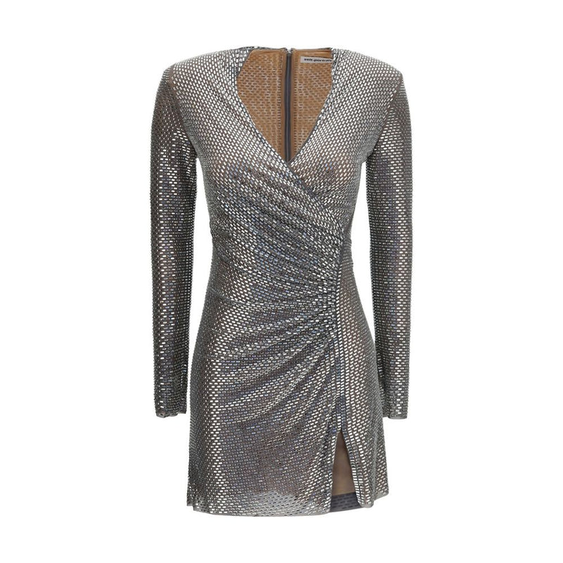 Self-Portrait Silver Jewel-Detail Wrap Cocktail Dress
