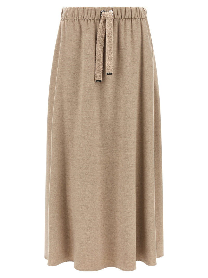 Herno Beige Polyester Midi Skirt - Elegant A-Line Design