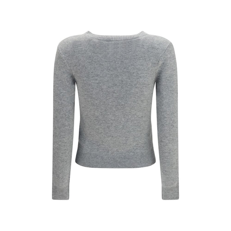 Self-Portrait Gray Cashmere Sweater with Floral Corsage