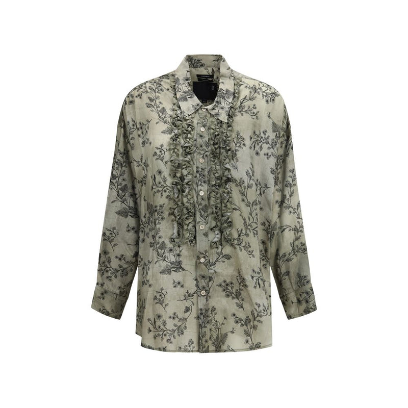 R13 Bicolor Viscose Blouse with Ruffle Detailing