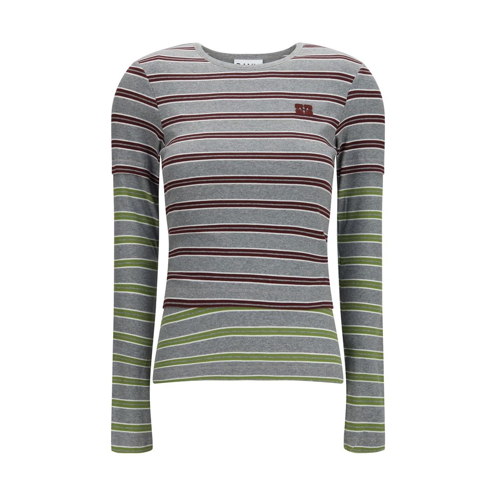 Ganni Gray Cotton Long Sleeve T-Shirt