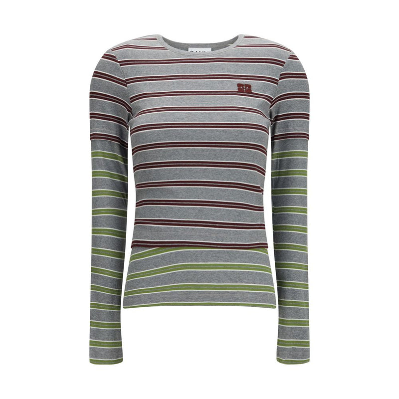 Ganni Gray Cotton Long Sleeve T-Shirt for Women