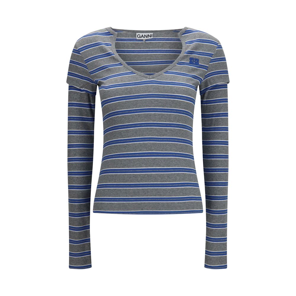 Ganni Gray Cotton Long Sleeve T-Shirt