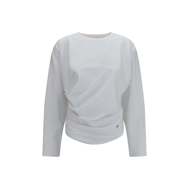Ganni White Cotton Asymmetric Draped Shirt