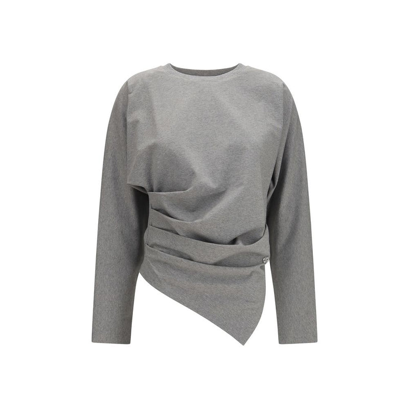 Ganni Gray Cotton Pattern Shirt - Asymmetric Draped Design