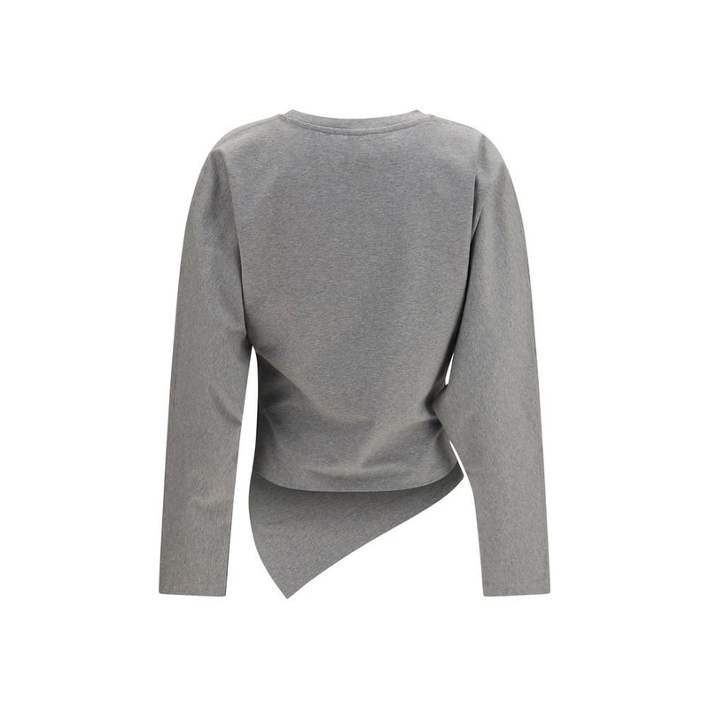Ganni Gray Cotton Pattern Shirt - Asymmetric Draped Design