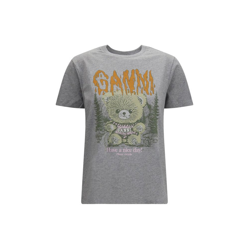 Ganni Gray Cotton T-Shirt - Teddy Forest Graphic