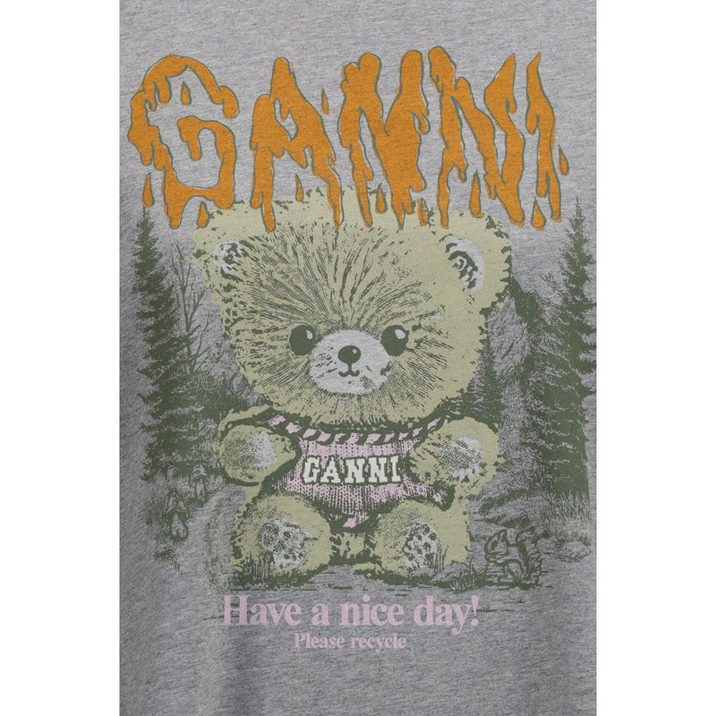 Ganni Gray Cotton T-Shirt - Teddy Forest Graphic