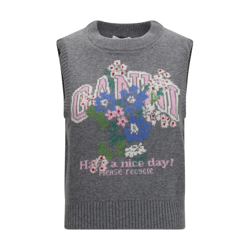 Ganni Gray Wool Oves Aries Sleeveless Sweater