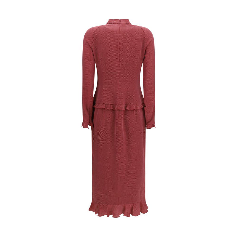 Alessandra Rich Bordeaux Silk Midi Dress with Appliqué Bows
