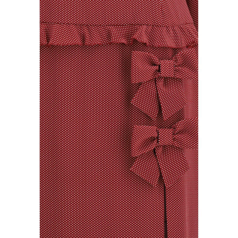 Alessandra Rich Bordeaux Silk Midi Dress with Appliqué Bows