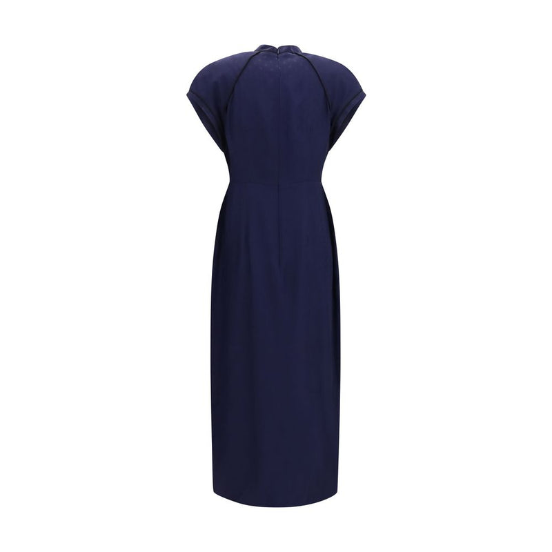 Alessandra Rich Blue Silk Casual Midi Dress with Contrast Piping