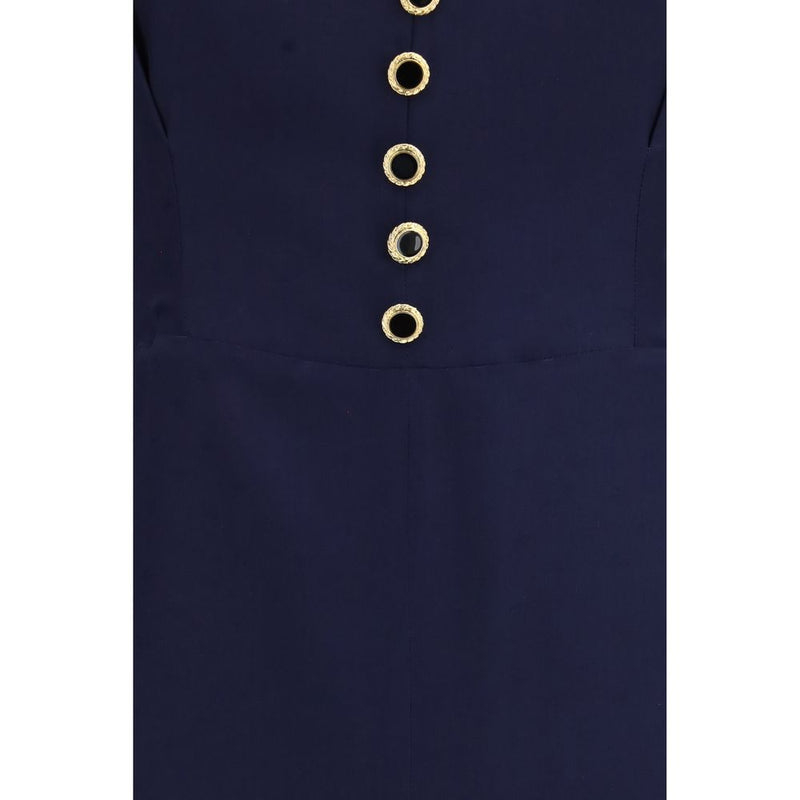 Alessandra Rich Blue Silk Casual Midi Dress with Contrast Piping