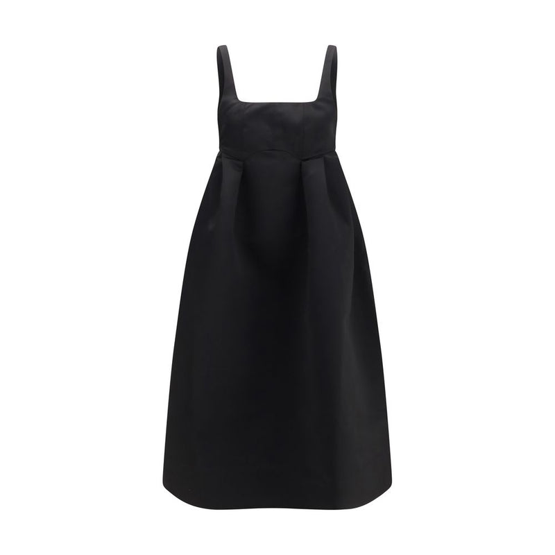 Ganni Duchesse Satin Black Midi Dress with Corset