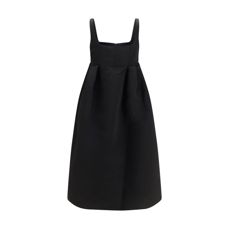 Ganni Duchesse Satin Black Midi Dress with Corset