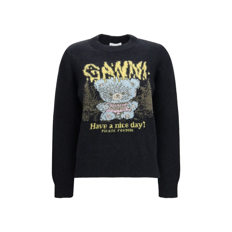 Ganni Black Recycled Wool Sweatshirt - Eco-Friendly Style