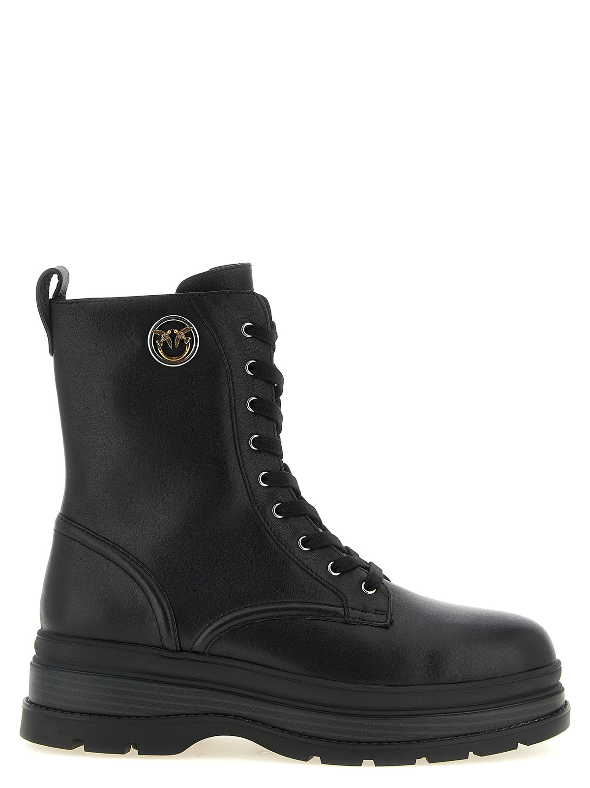 PINKO Black Cowhide Lace-Up Boots