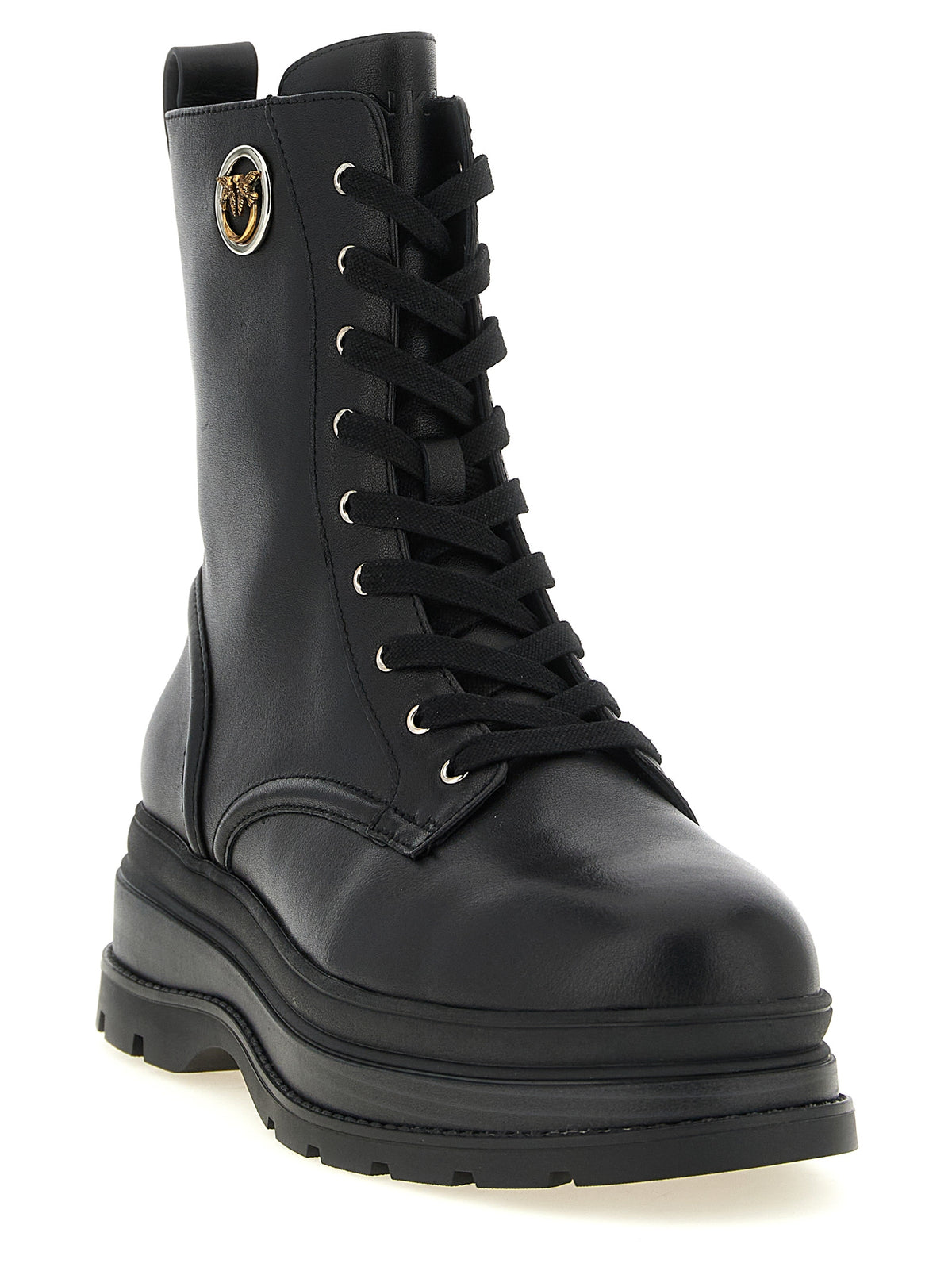 PINKO Black Cowhide Lace-Up Boots