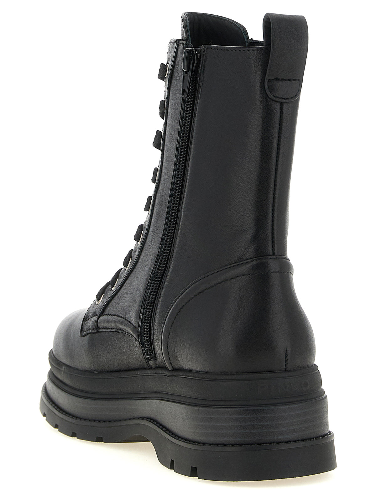 PINKO Black Cowhide Lace-Up Boots