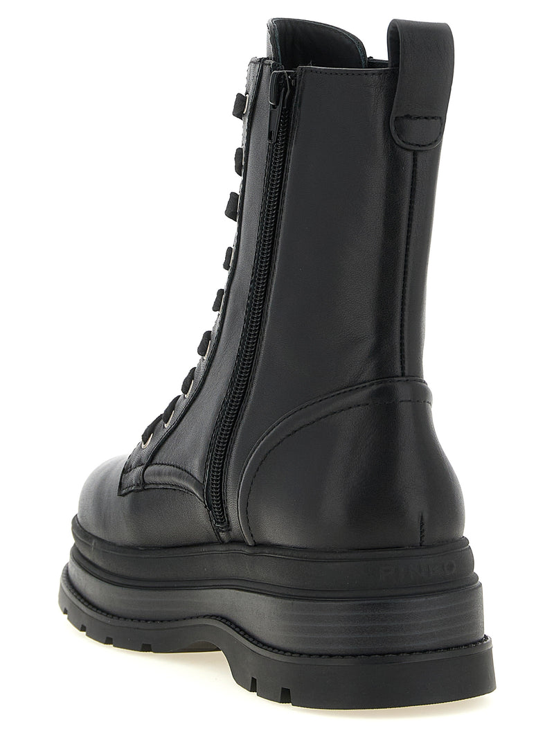 PINKO Black Cowhide Lace-Up Boots for Women
