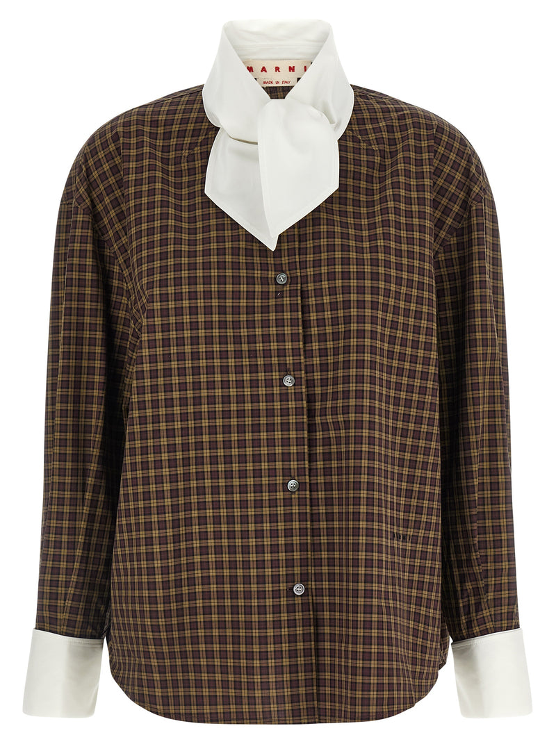 Marni Brown Cotton Blouse - Elegant Poplin Check Shirt
