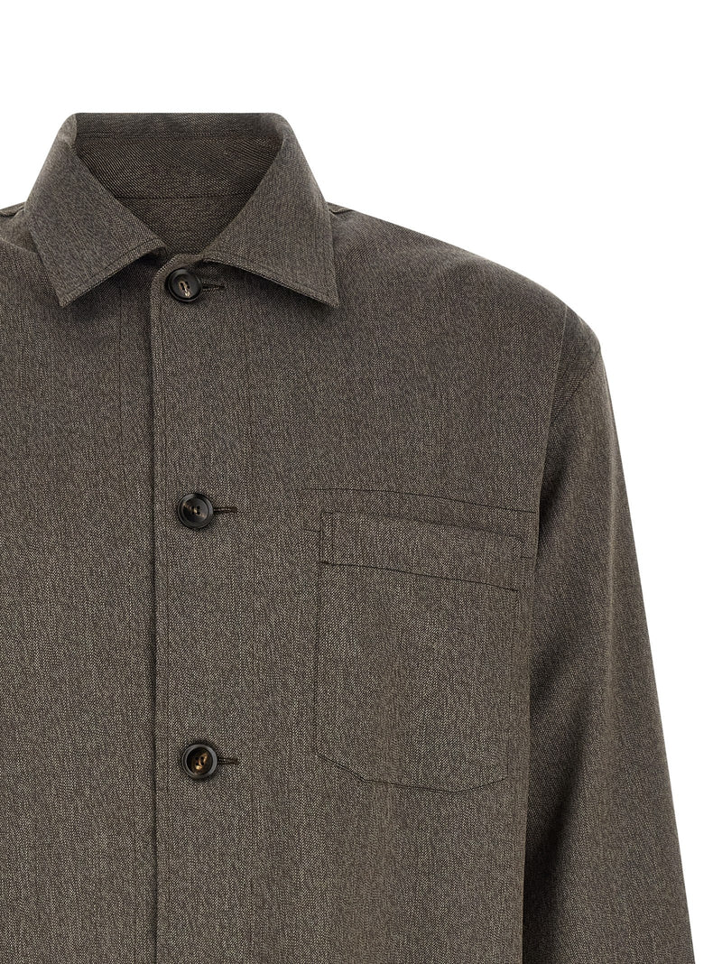 Brioni Brown Wool Blouse - Workwear Shirt for Men