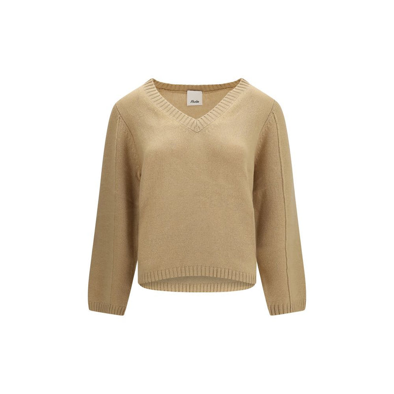 Allude Beige Cashmere V-Neck Sweater for Women