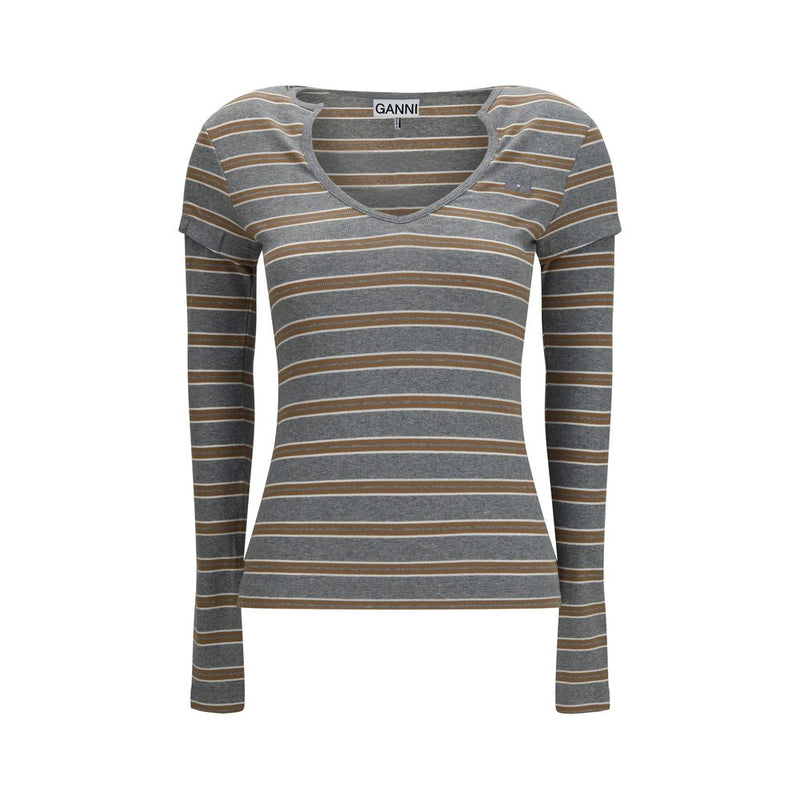 Ganni Gray Cotton Long Sleeve Sportswear T-Shirt