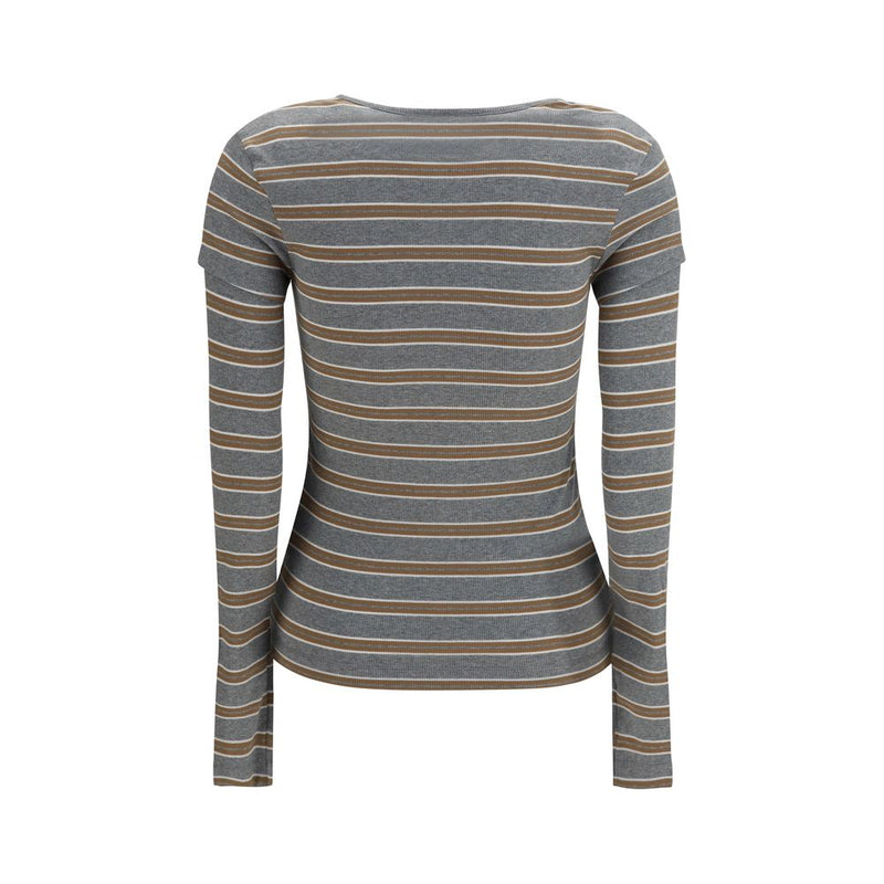 Ganni Gray Cotton Long Sleeve Sportswear T-Shirt
