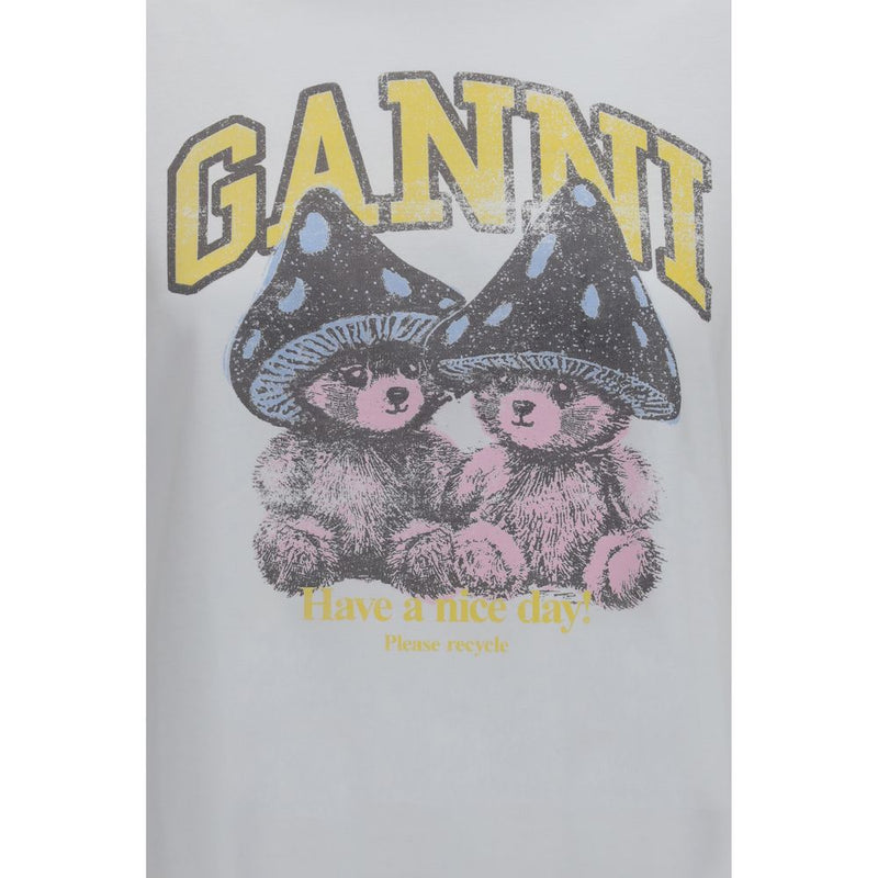 Ganni Teddy Mushroom White Cotton Long Sleeve T-Shirt