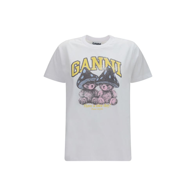 Ganni Teddy Mushroom White Cotton T-Shirt